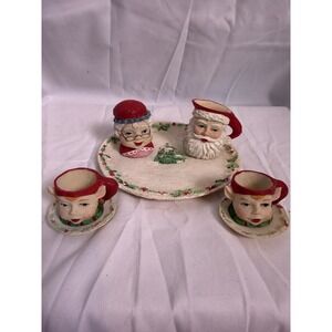VTG Hermitage Pottery Santa Mrs. Claus Polly Stone Mini Tea Set 1996,  7 Piece